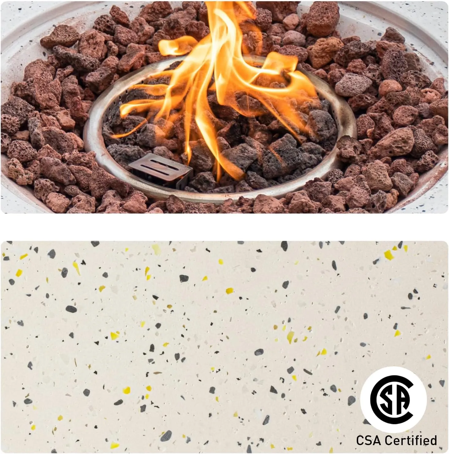 COSIEST Outdoor Propane Fire Pit Coffee Table, 28-inch Terrazzo Round Base Patio Heater, CSA Certified, 40,000 BTU Stainless Steel Burner, Free Lava Rocks, Waterproof Cover