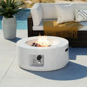 COSIEST Outdoor Propane Fire Pit Coffee Table, 28-inch Terrazzo Round Base Patio Heater, CSA Certified, 40,000 BTU Stainless Steel Burner, Free Lava Rocks, Waterproof Cover