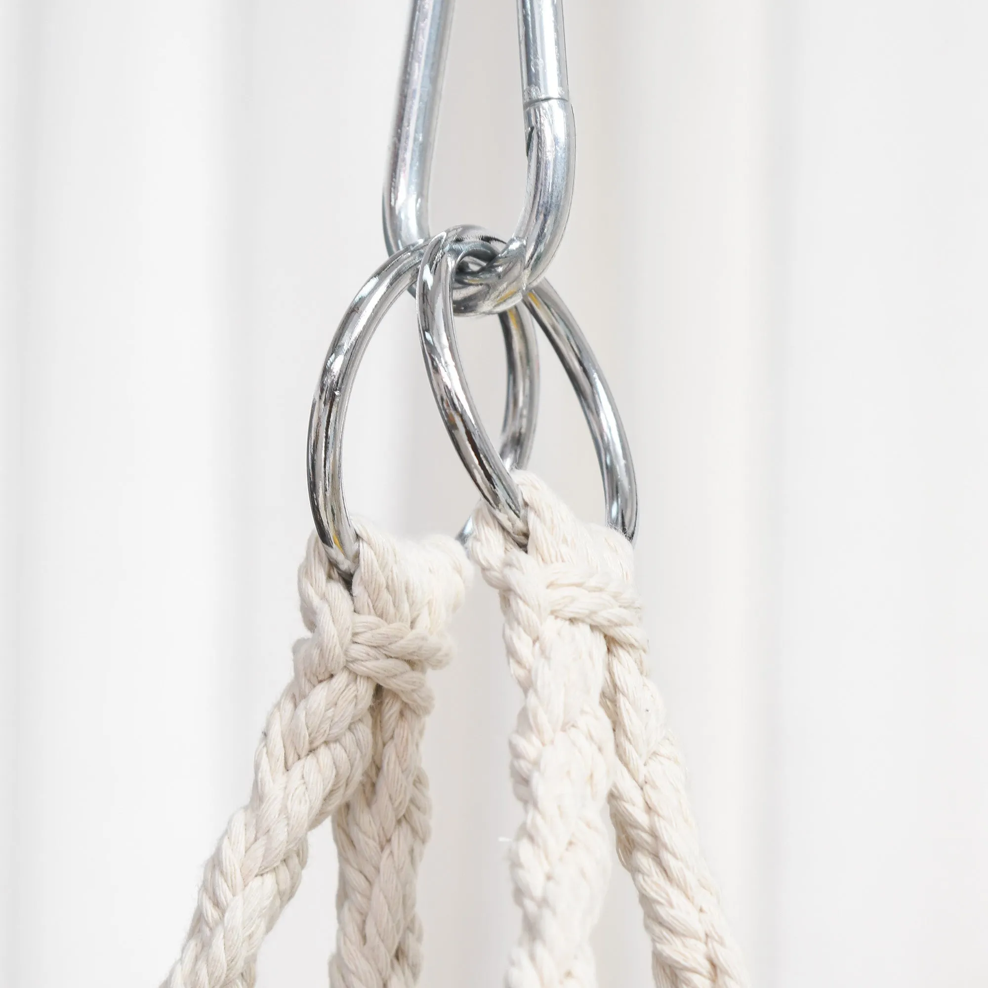 Cotton Rope Hanging Hammock Chair Swing with Cushion Metal Frame for Patio Garden Cream White