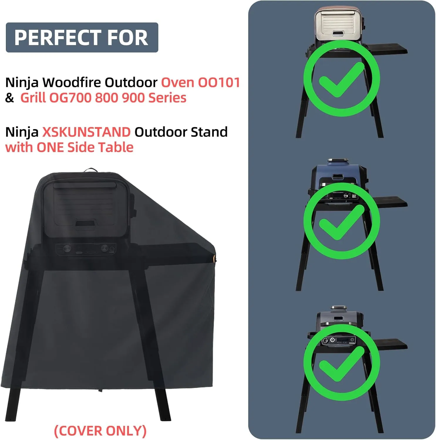 Cover for Ninja XSKUNSTAND Outdoor Stand with One Side Table, Outdoor Grill Accessories for Ninja Woodfire Grill OG700/800/900 and Pizza Oven OO100 Series, Waterproof and Windproof (Cover Only)