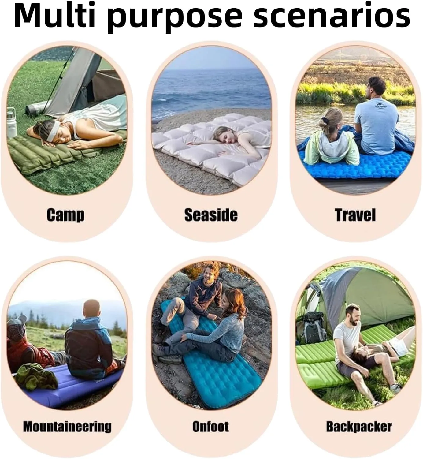 Coziya Matelas, Portable Waterproof Sleeping Pad, Ultralight Inflatable Camping Mattress, Built-in Pillow and Anti-Slip Design, for Camping, Travel, Home, Office (Army Green)