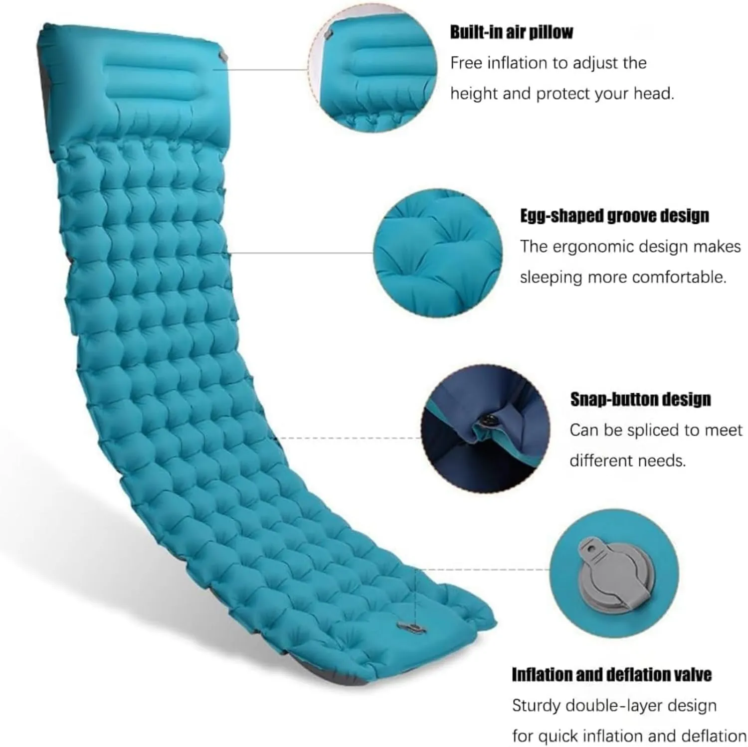 Coziya Matelas, Portable Waterproof Sleeping Pad, Ultralight Inflatable Camping Mattress, Built-in Pillow and Anti-Slip Design, for Camping, Travel, Home, Office (Army Green)