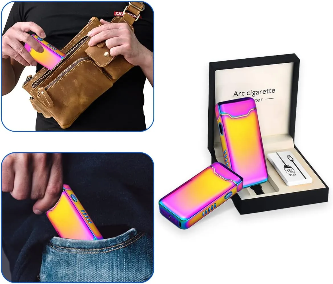 COZYLIFE Flame Electric Lighter, USB Rechargeable Arc Lighter ,Metal Windproof Cigarette Lighter for Your Boyfriend, Family, Your Father (Colorful)