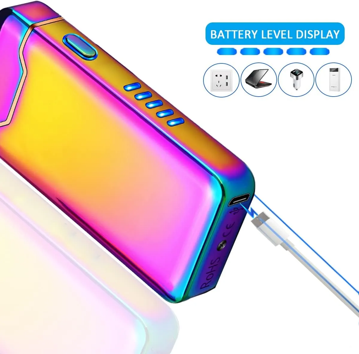 COZYLIFE Flame Electric Lighter, USB Rechargeable Arc Lighter ,Metal Windproof Cigarette Lighter for Your Boyfriend, Family, Your Father (Colorful)