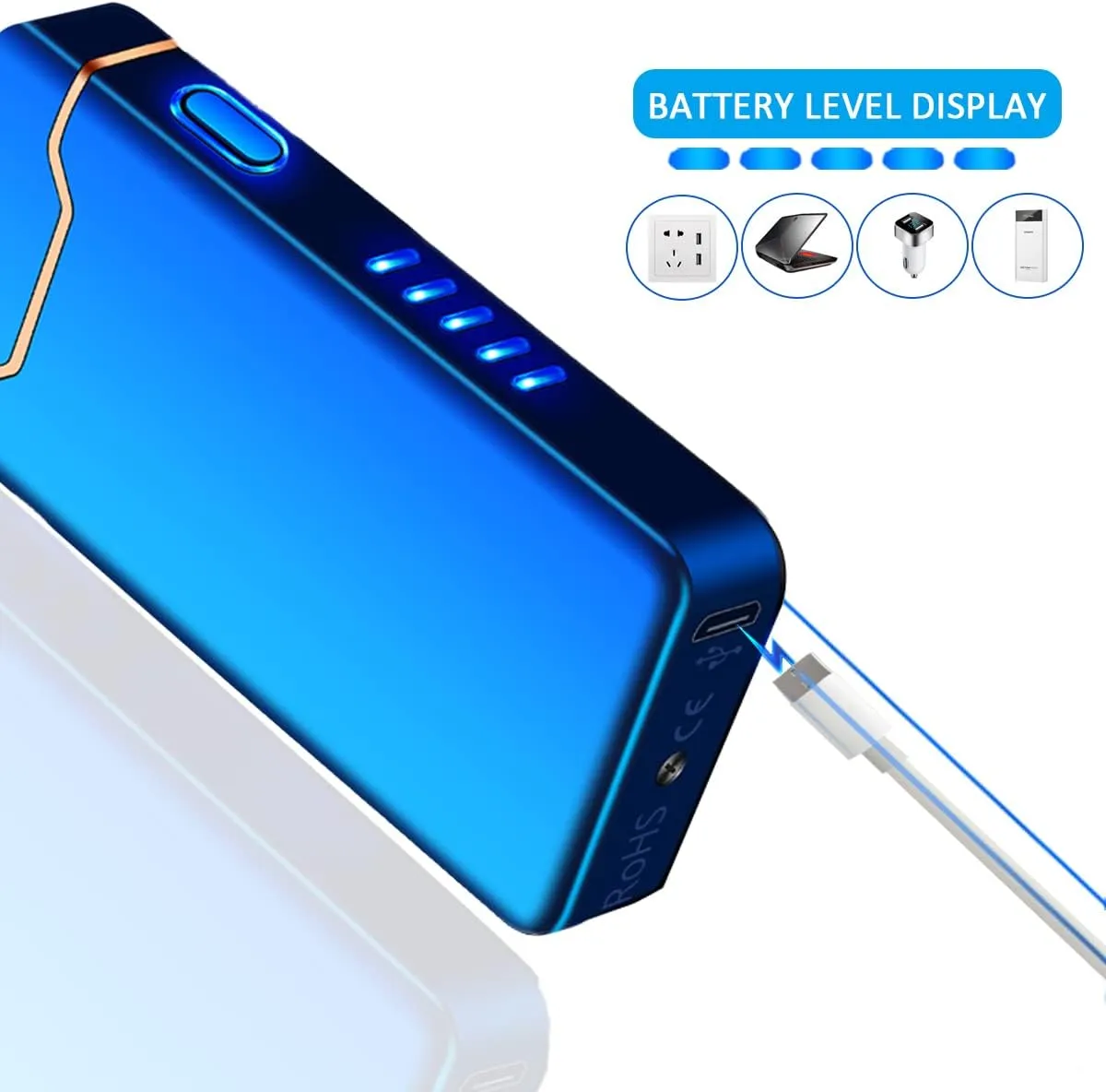COZYLIFE Flame Electric Lighter, USB Rechargeable Arc Lighter,Metal Windproof Cigarette Lighter for Your Boyfriend, Family, Your Father (Blue)