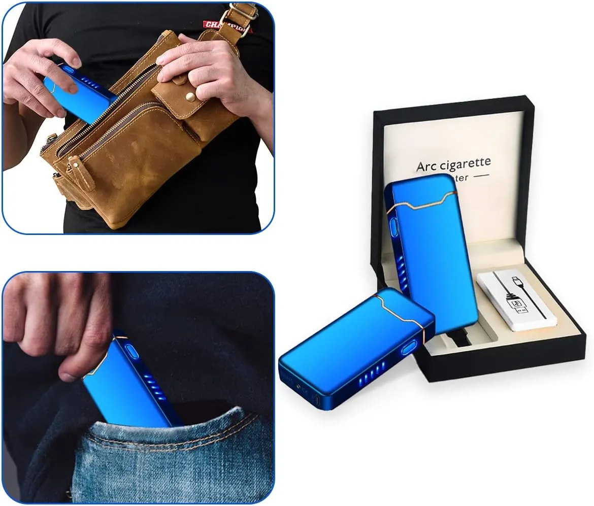 COZYLIFE Flame Electric Lighter, USB Rechargeable Arc Lighter,Metal Windproof Cigarette Lighter for Your Boyfriend, Family, Your Father (Blue)