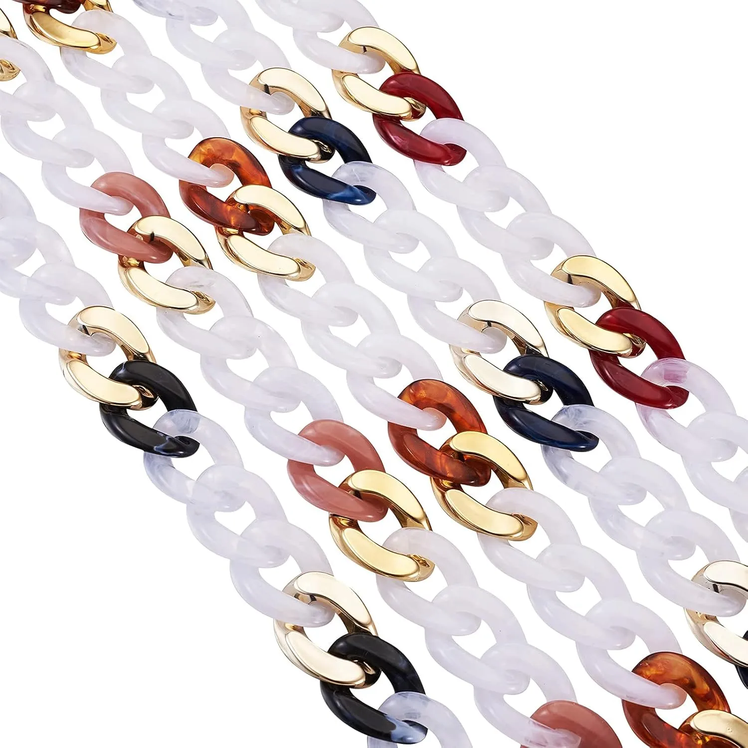Craftdady 5 Strands Handmade Acrylic Curb Chains Mixed Color Twisted Link Chains for Handbag Purse Lanyard Chunky Necklace Bracelet Jewelry Making, 39.37"/Strand