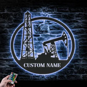 Custom Oil Field Hanger Metal Wall Art LED Light - Personalized Oil Rig Derrickhand Name Sign Home Decor, Room Decoration, Birthday/Christmas/Housewarming Gift (JobSt78)