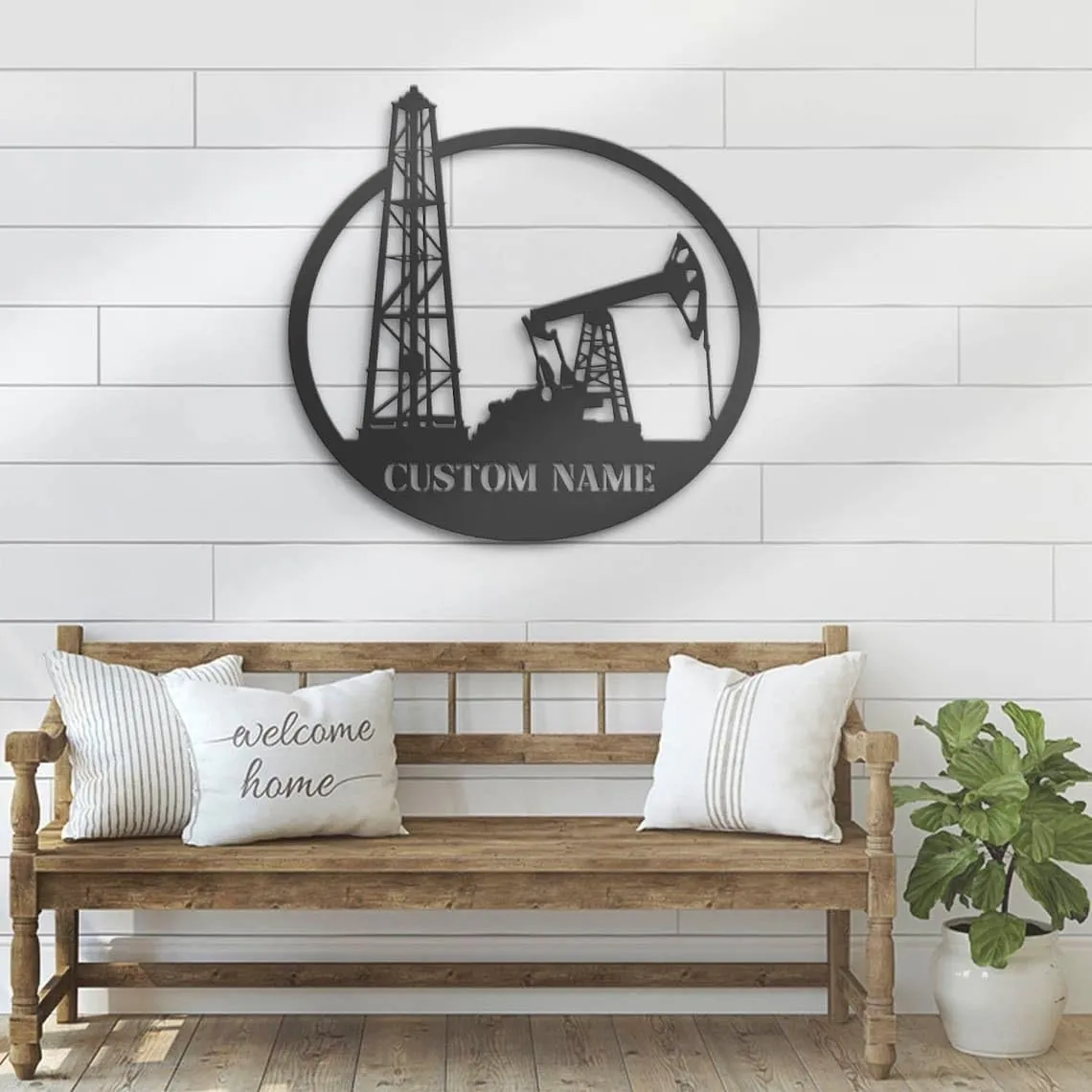 Custom Oil Field Hanger Metal Wall Art LED Light - Personalized Oil Rig Derrickhand Name Sign Home Decor, Room Decoration, Birthday/Christmas/Housewarming Gift (JobSt78)