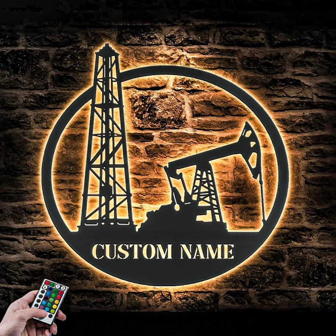 Custom Oil Field Hanger Metal Wall Art LED Light - Personalized Oil Rig Derrickhand Name Sign Home Decor, Room Decoration, Birthday/Christmas/Housewarming Gift (JobSt78)