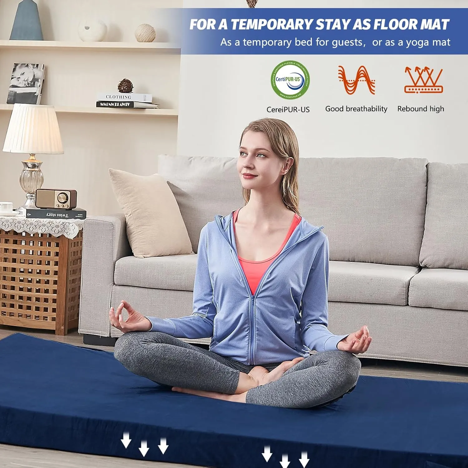 CYMULA Memory Foam Camping Mattress Pad, CertiPUR-US Sleeping Mat, Portable Roll Up Mattress for Adults, Camping Bed Pads for Sleepover, Car Bed with Travel Bag