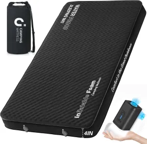 CYMULA Self Inflating Double Sleeping Pad, 4in Ultra-Thick Foam Camping Mattress 2 Person with Air Pump