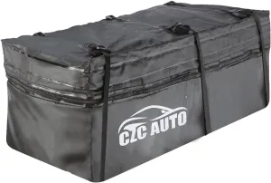 CZC AUTO Expandable Hitch Cargo Carrier Bag 9.5 cu. ft Extends to 11.6 cu. ft, Waterproof/Rainproof/Weatherproof, for Car Truck SUV Vans' Hitch Trays Hitch Baskets, Safe Steady Durable Soft Black