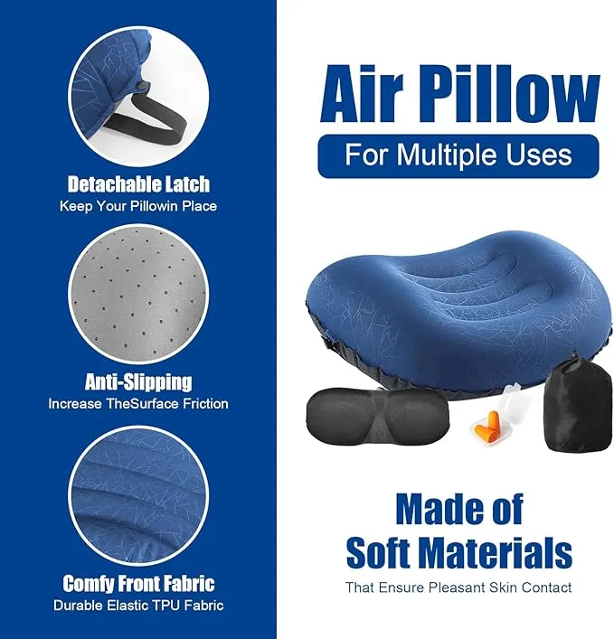 DAWNTREES 2 Pack Inflatable Pillow for Camping,Portable Compressible Ultra-light Travel Inflatable Pillow for Sleeping,Support The Neck and Lumbar,Backpacking Essentials (Blue)