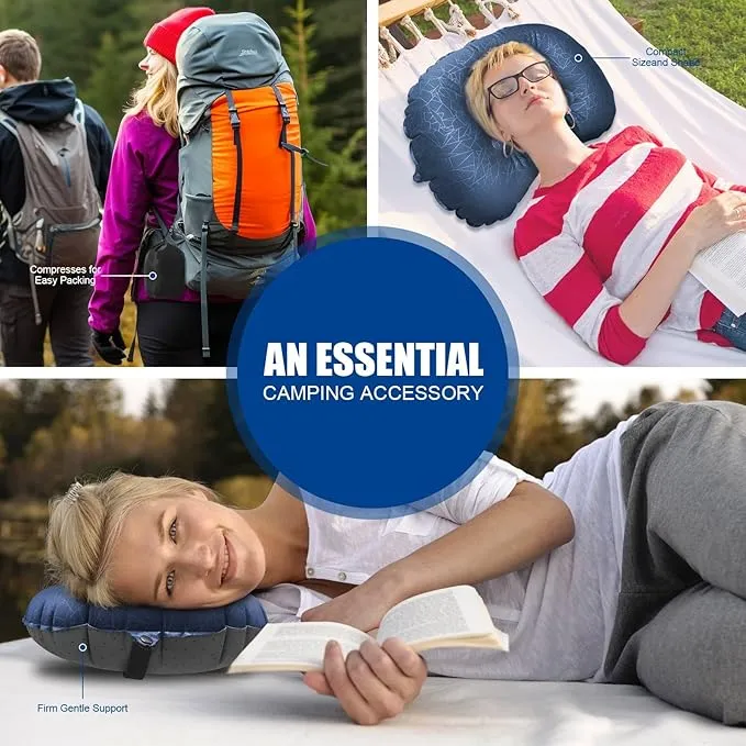 DAWNTREES 2 Pack Inflatable Pillow for Camping,Portable Compressible Ultra-light Travel Inflatable Pillow for Sleeping,Support The Neck and Lumbar,Backpacking Essentials (Blue)