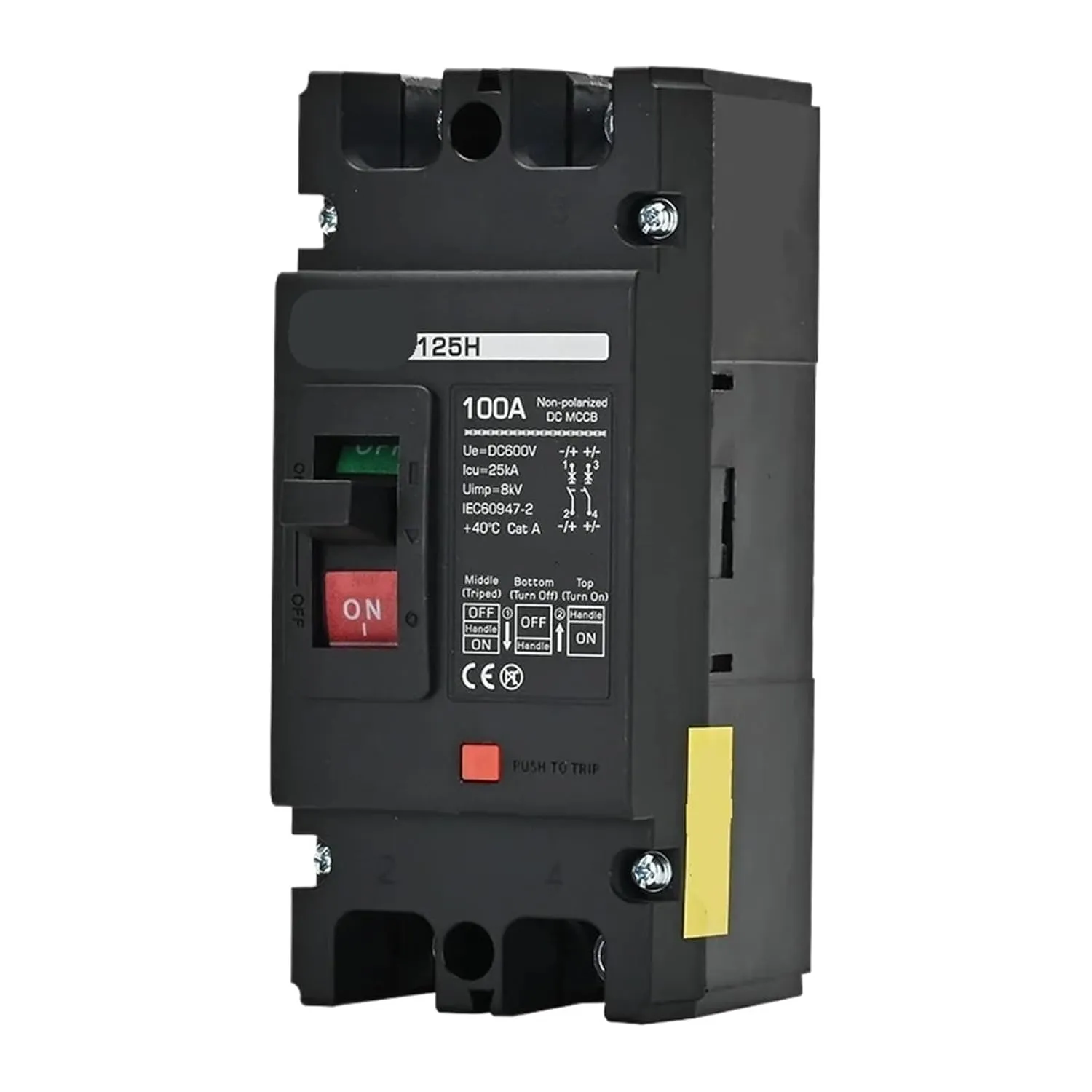 DC Circuit Breaker 63/80/100/125Amp 2P 25kA Capacity Siver Contact High Voltage 36-600V Photovoltaic Solar Panel Battery Protect(63A)