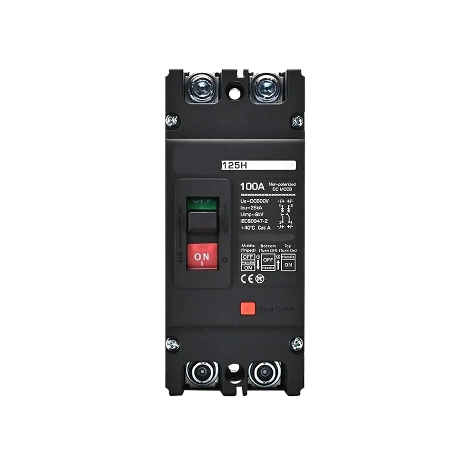 DC Circuit Breaker 63/80/100/125Amp 2P 25kA Capacity Siver Contact High Voltage 36-600V Photovoltaic Solar Panel Battery Protect(63A)