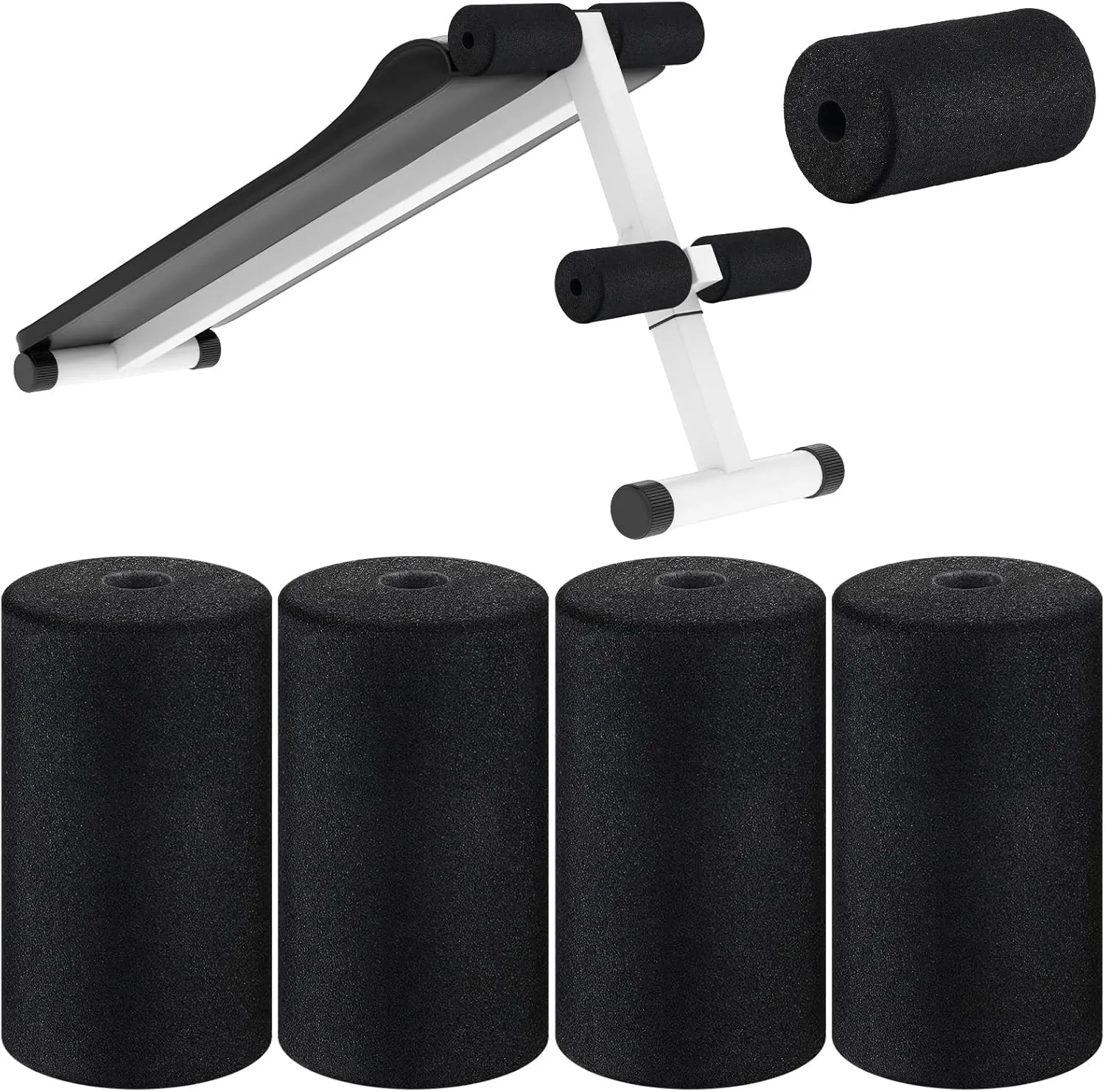 Deekin 4 Pcs Foam Foot Pads Roller Buffer Tube Cover for Home Gym Exercise Machine Equipment Replacement Pads for Leg Extension Weight Bench Inversion Table (0.87 x 3.4 x 6.3 Inches)
