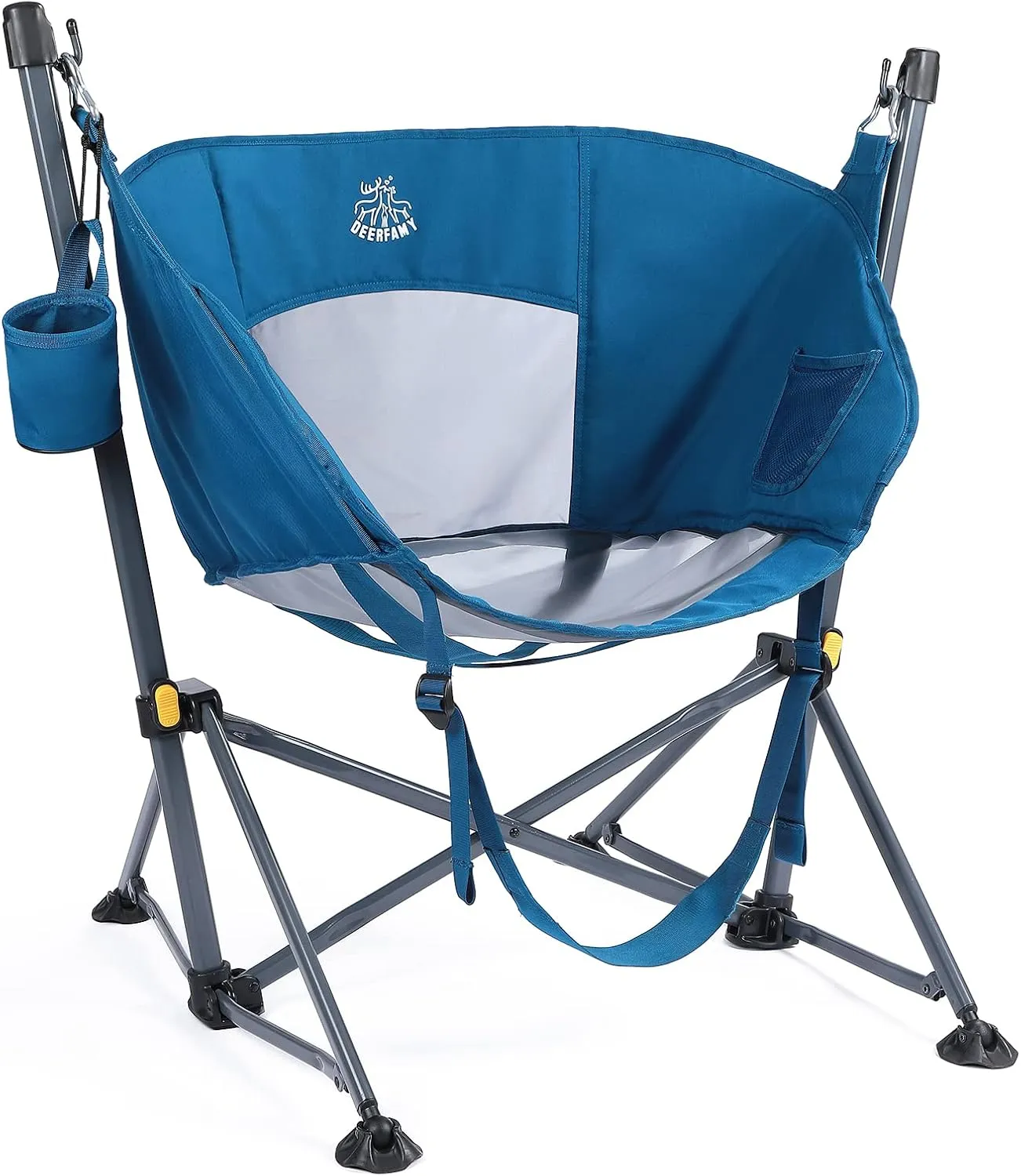 DEERFAMY Hammock Chair, Camping Swinging Chair Breathable with Folding Stand, Portable Rocking Chair Hold up to 350 lbs, Oversize Swing Chair for Outside, Car Camp, Lawn, Backyard, Outdoor