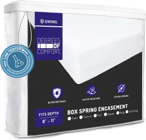 Degree of Comfort Box Spring Encasement King Size – Bed Bug Proof Zippered Dust Mite Waterproof Hypoallergenic Six-Sided Cover, 8-11” Depth