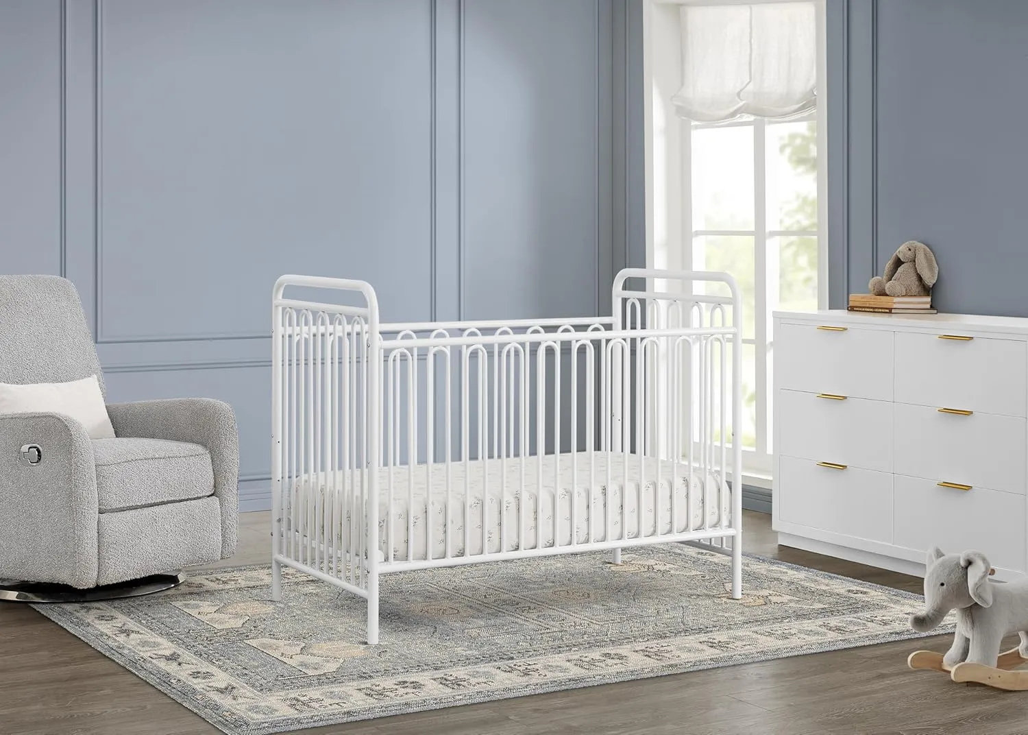 Delta Children Darcy 4-in-1 Metal Convertible Crib, White   Serta Perfect Start Limited Dual Sided Breathable Core Baby Crib Mattress (Bundle)