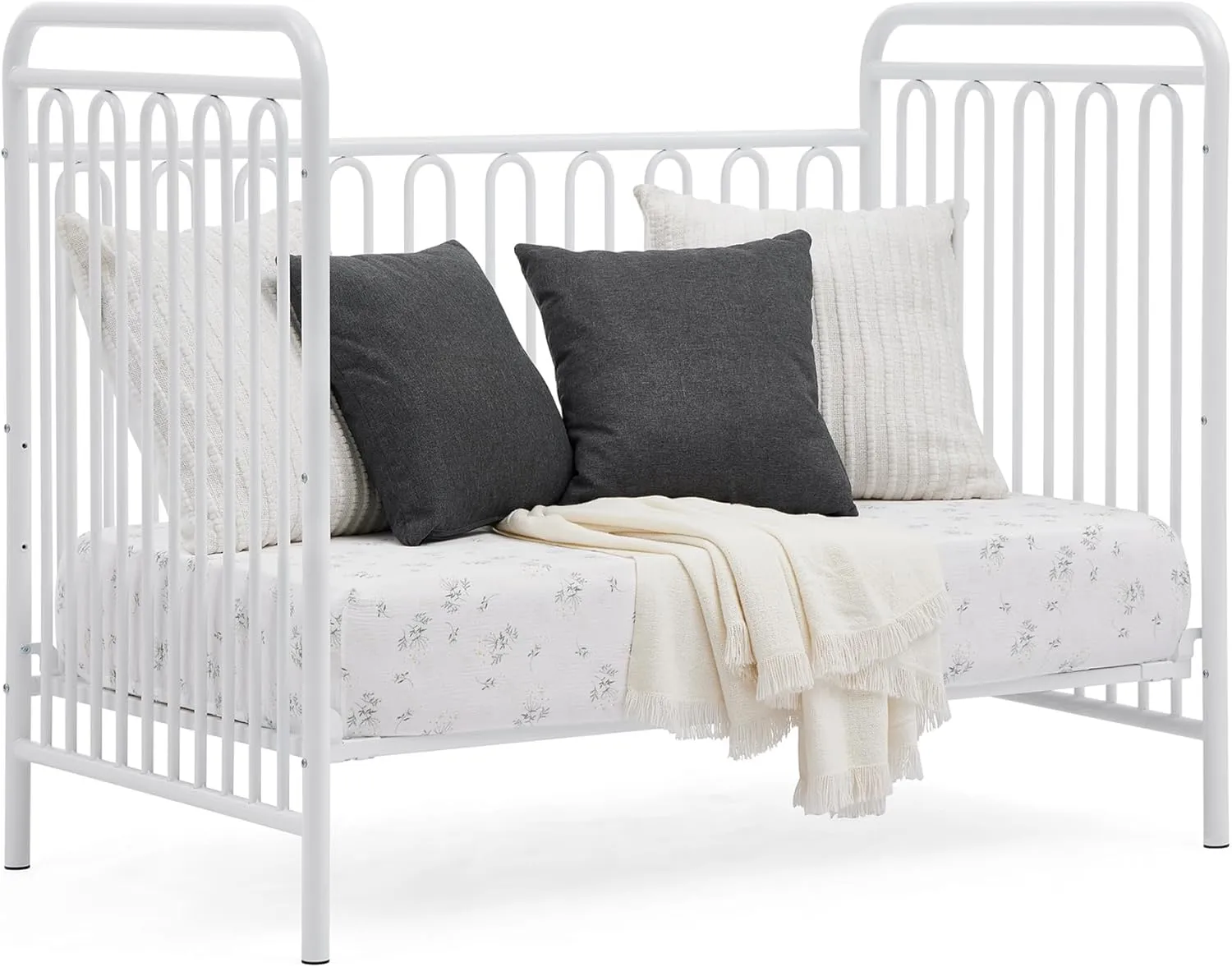 Delta Children Darcy 4-in-1 Metal Convertible Crib, White   Serta Perfect Start Limited Dual Sided Breathable Core Baby Crib Mattress (Bundle)