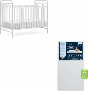 Delta Children Darcy 4-in-1 Metal Convertible Crib, White   Serta Perfect Start Limited Dual Sided Breathable Core Baby Crib Mattress (Bundle)