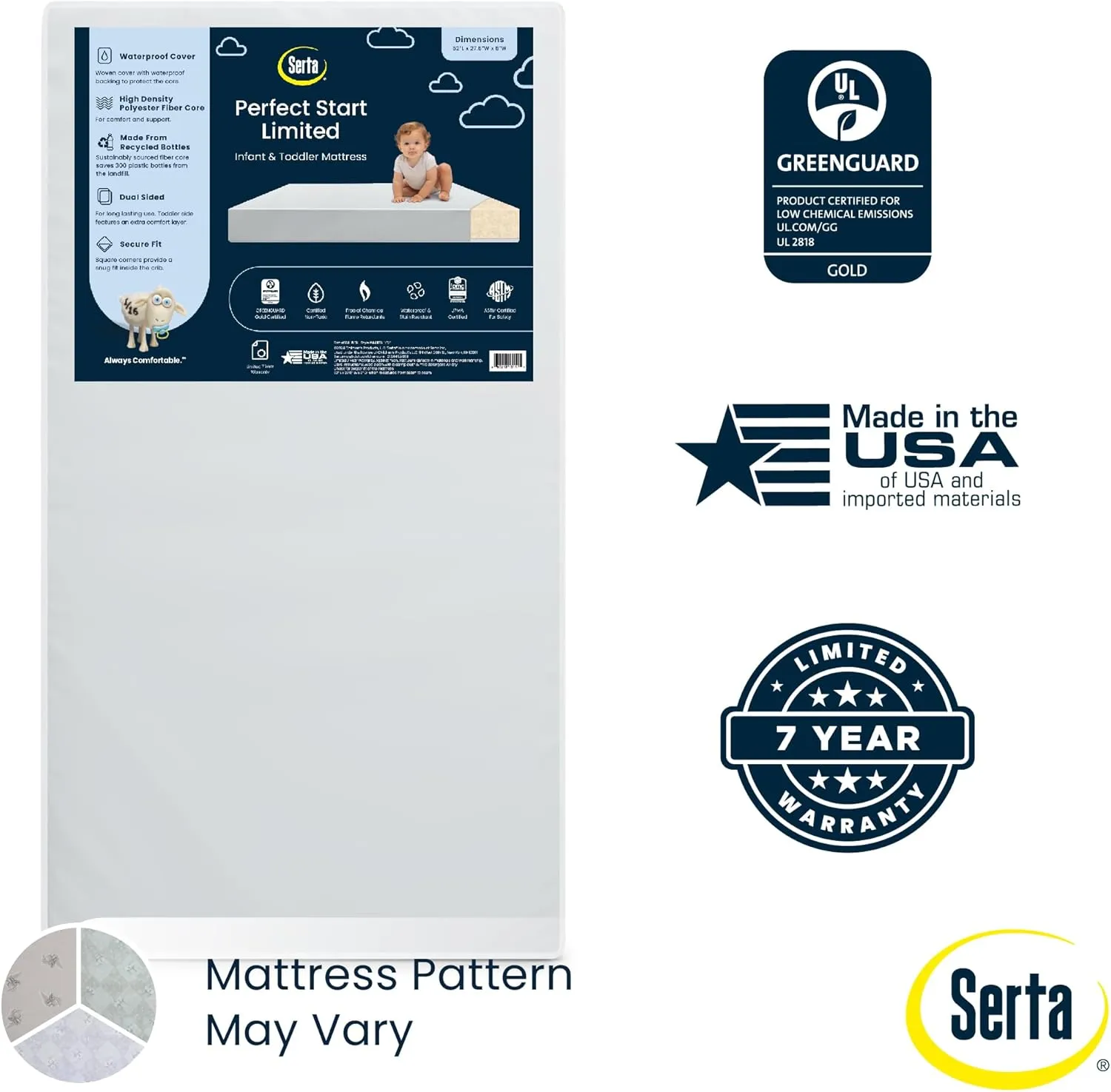 Delta Children Darcy 4-in-1 Metal Convertible Crib, White   Serta Perfect Start Limited Dual Sided Breathable Core Baby Crib Mattress (Bundle)