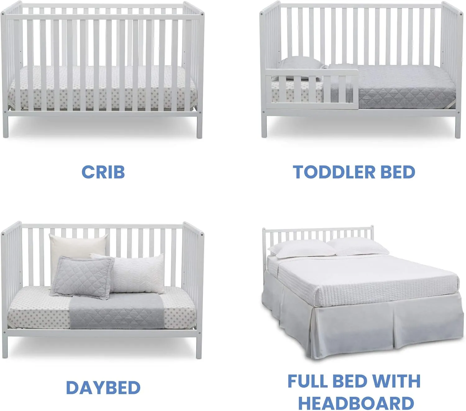 Delta Children Heartland 4-in-1 Convertible Crib, Bianca White   Delta Children Twinkle Galaxy Dual Sided Recycled Fiber Core Crib and Toddler Mattress (Bundle)