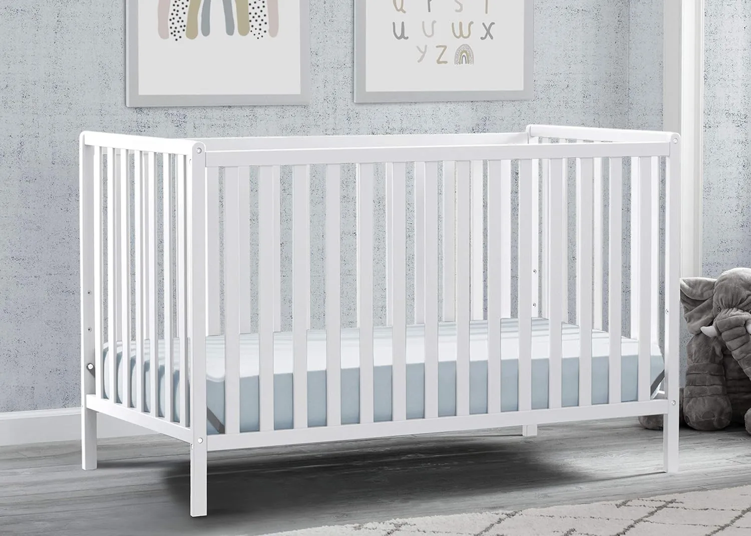 Delta Children Heartland 4-in-1 Convertible Crib, Bianca White   Delta Children Twinkle Galaxy Dual Sided Recycled Fiber Core Crib and Toddler Mattress (Bundle)