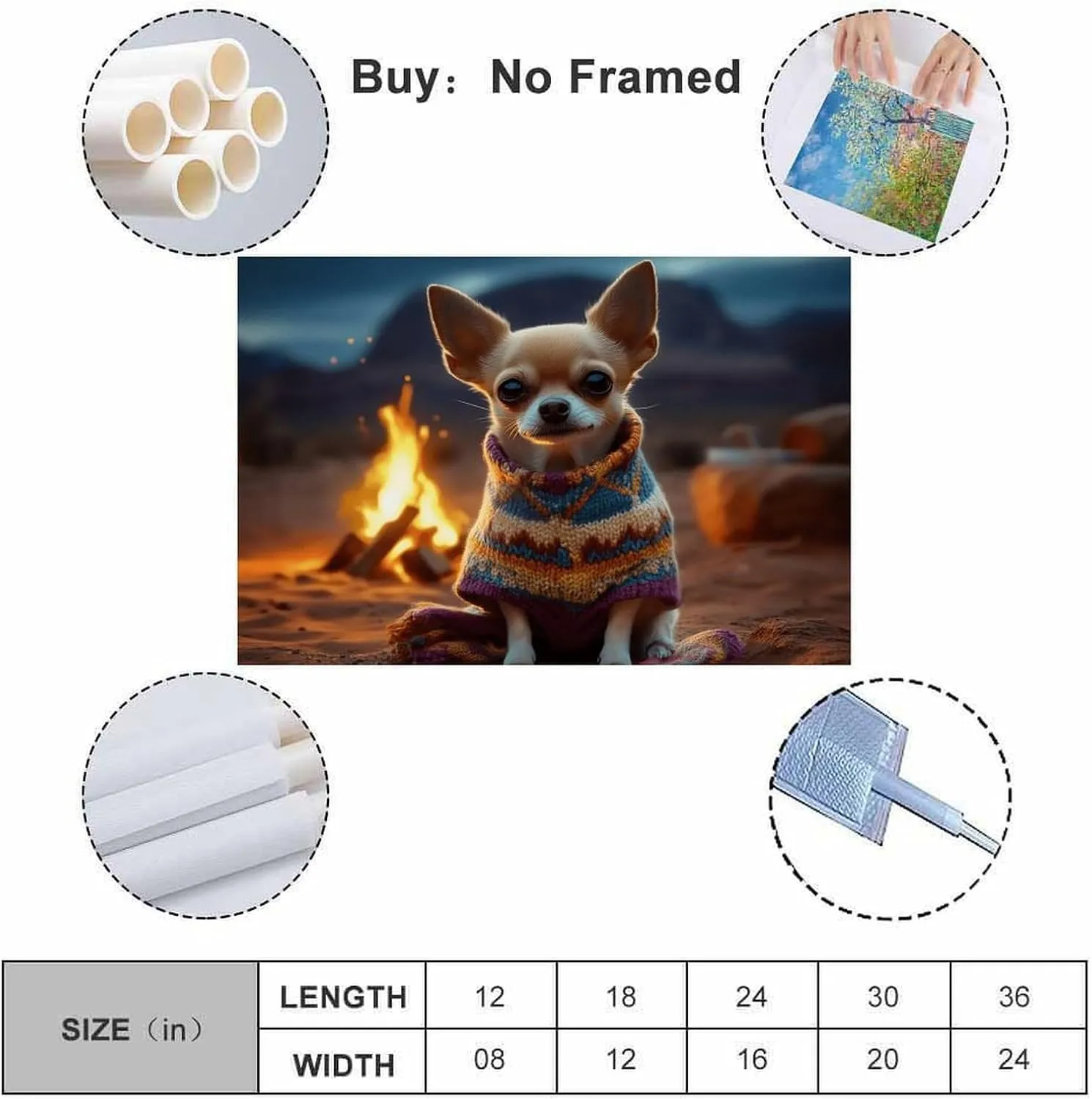 Desert Camping Dog Wall Art Dog Lover Gift Surreal Chihuahua Picture Dog Wearing Sweater Art Canvas Art Posters for Room Aesthetic And Wall Art Picture Living Room Decor 16x24inch(40x60cm)