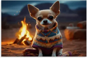 Desert Camping Dog Wall Art Dog Lover Gift Surreal Chihuahua Picture Dog Wearing Sweater Art Canvas Art Posters for Room Aesthetic And Wall Art Picture Living Room Decor 16x24inch(40x60cm)