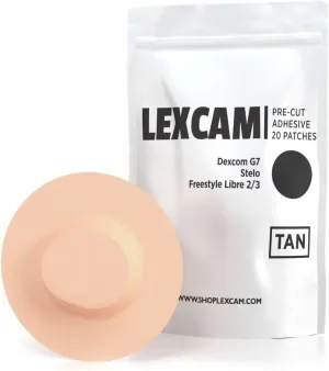 Dexcom G7 and Stelo Adhesive Patches, Pack of 20, Lexcam CGM Covers, Color Tan, Sensor is NOT Included