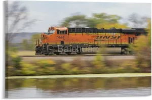 Diesel Train BNSF Poster Sunset Haixia Train Vintage Poster 4 Canvas Painting Posters And Prints Wall Art Pictures for Living Room Bedroom Decor 24x16inch(60x40cm) Frame-style