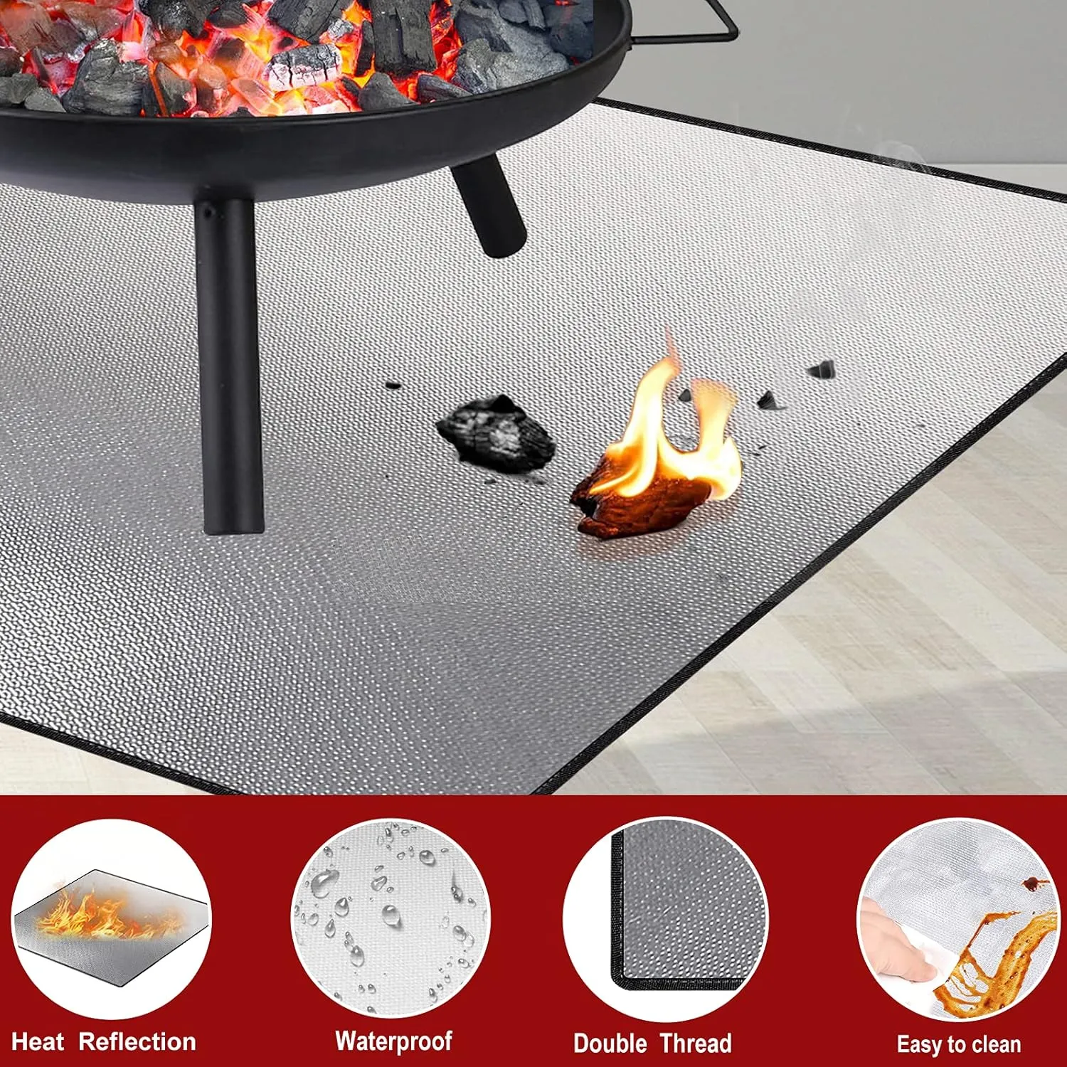 DocSafe 40 x 40 inches Square Fire Pit Mat,4-Layer Fireproof Under Grill Mat Heat Insulated Indoor Fireplace Pad Protector for Deck,Patios,Grass,BBQ Smoker, Portable Reusable Oil-Proof and Waterproof