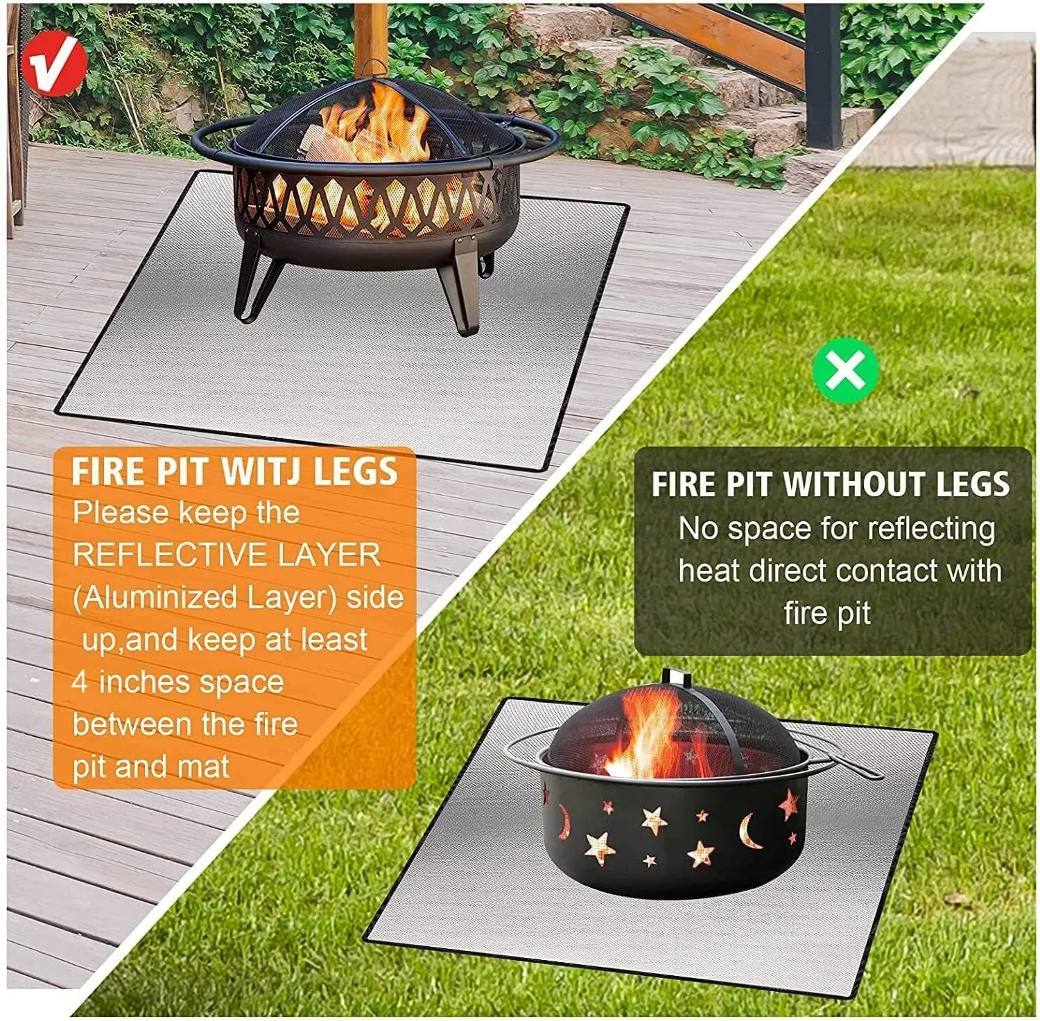 DocSafe 40 x 40 inches Square Fire Pit Mat,4-Layer Fireproof Under Grill Mat Heat Insulated Indoor Fireplace Pad Protector for Deck,Patios,Grass,BBQ Smoker, Portable Reusable Oil-Proof and Waterproof