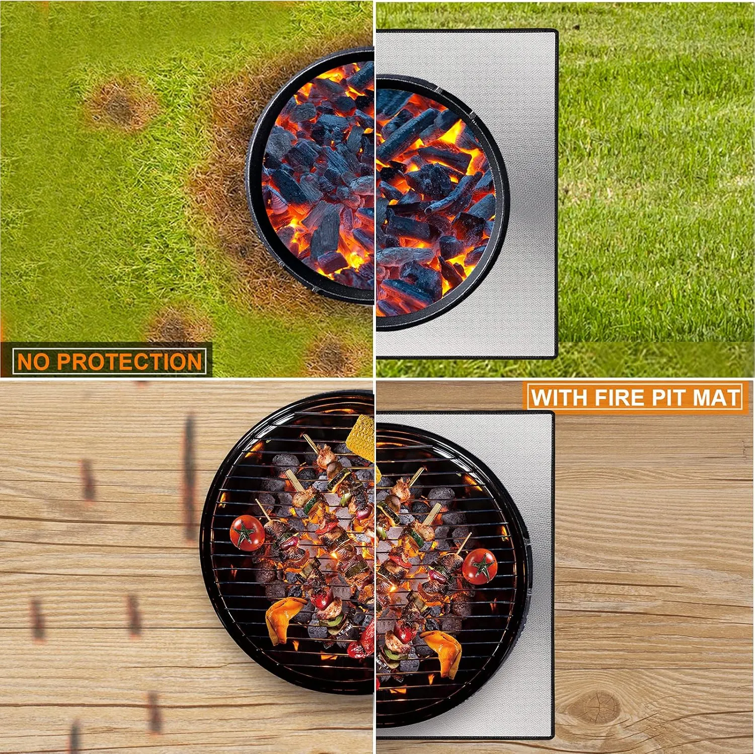 DocSafe 40 x 40 inches Square Fire Pit Mat,4-Layer Fireproof Under Grill Mat Heat Insulated Indoor Fireplace Pad Protector for Deck,Patios,Grass,BBQ Smoker, Portable Reusable Oil-Proof and Waterproof