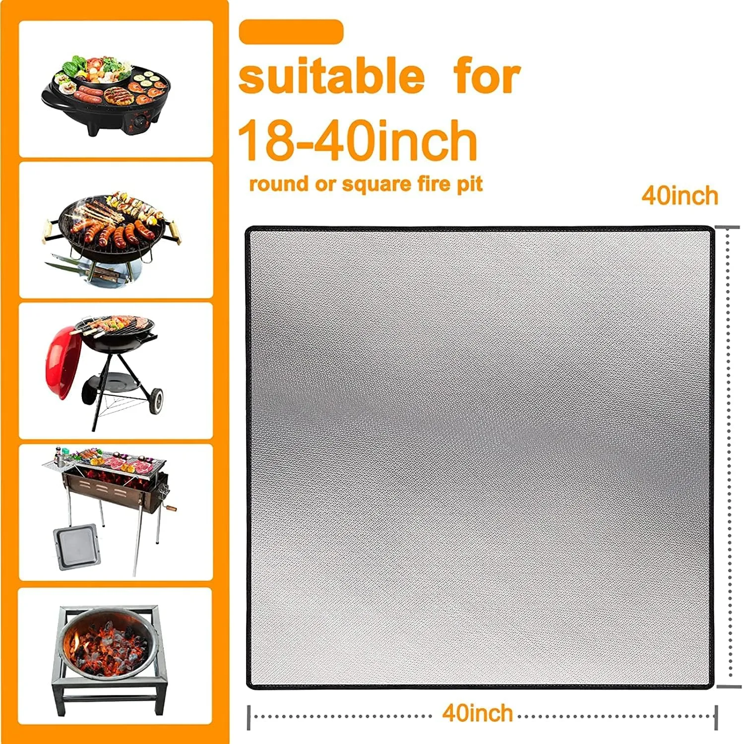 DocSafe 40 x 40 inches Square Fire Pit Mat,4-Layer Fireproof Under Grill Mat Heat Insulated Indoor Fireplace Pad Protector for Deck,Patios,Grass,BBQ Smoker, Portable Reusable Oil-Proof and Waterproof