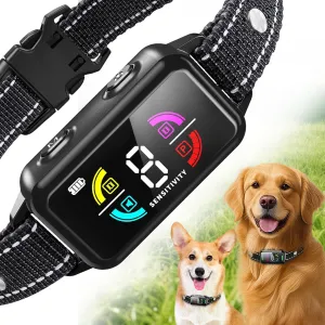Dog Bark Collar for Large Medium Small Dogs, Smart Automatic AI Shock Collar for Dogs Rechargeable Training Collar, Anti-Barking Device with IP67 Waterproof, 6 Training Mode and 8 Sensitivity