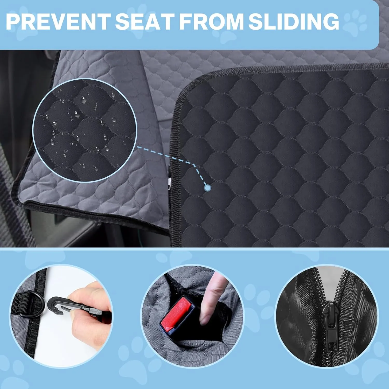 Dog Car Seat Cover for Back Seat, Waterproof Protector with Side Flaps, Scratchproof Hammock, Non-Slip Bottom for Cars/Trucks/SUVs (Grey)