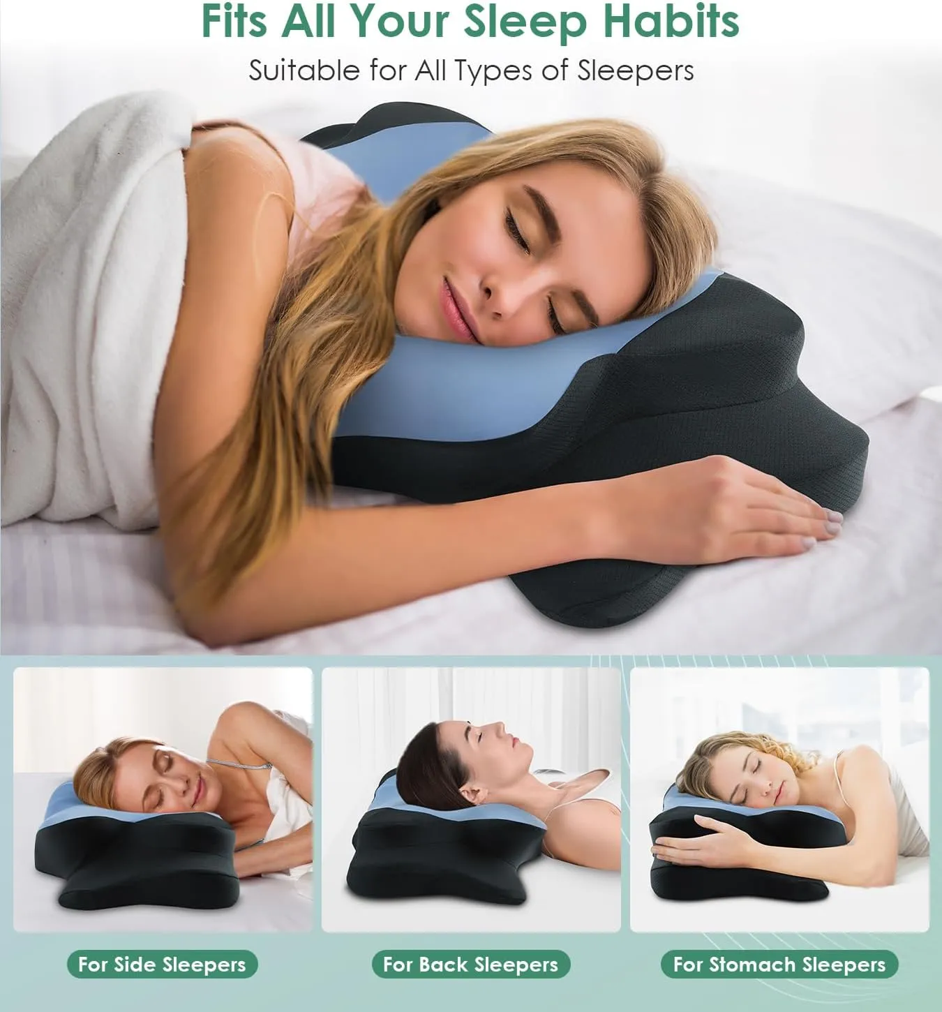 DONAMA Cervical Pillow for Sleeping, Contour Memory Foam Pillow for Neck and Shoulder Support, Ergonomic Neck Pillow for Side Back Stomach Sleepers, Bed Pillows with Cooling Silk Pillowcase
