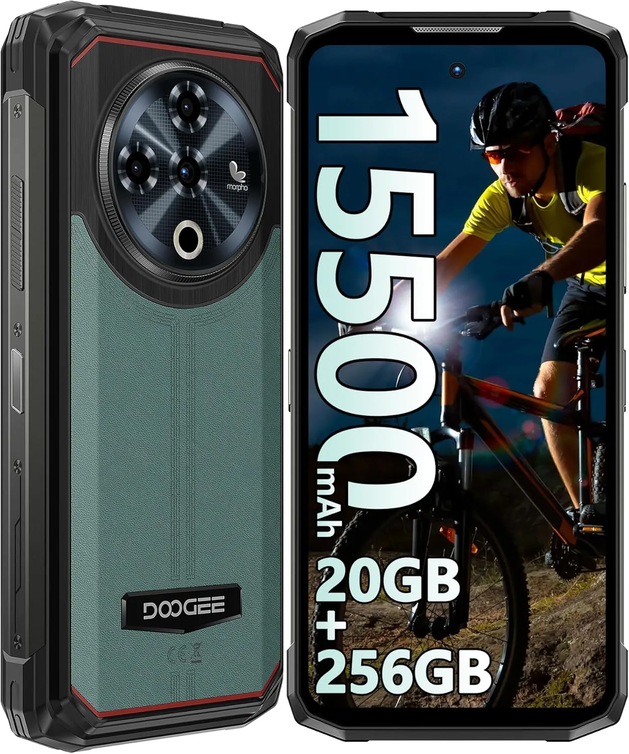 DOOGEE Fire 6 Power Rugged Phone Unlocked 2025, 15500mAh/33W Battery Cell Phone, 20GB 256GB, 6.56" Display Smartphone, 50MP AI Camera, 4G Triple SIM Android 14 Phones, 120LM Flashlight/NFC/GPS/OTG
