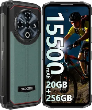 DOOGEE Fire 6 Power Rugged Phone Unlocked 2025, 15500mAh/33W Battery Cell Phone, 20GB 256GB, 6.56" Display Smartphone, 50MP AI Camera, 4G Triple SIM Android 14 Phones, 120LM Flashlight/NFC/GPS/OTG