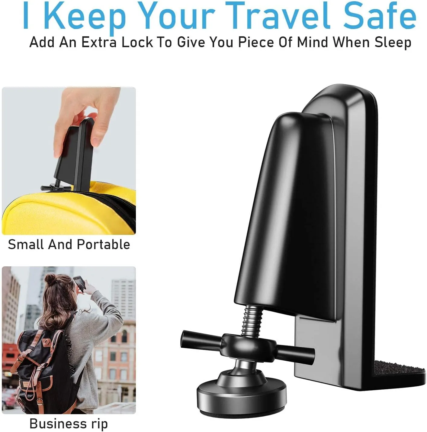 Door Jammer Door Stopper, Portable Door Security Lock for Travel/Apartment/Safety Self Defense/Personal Protection, Aluminum Alloy Anti-Slip Door Lockdown Security Device (Black)