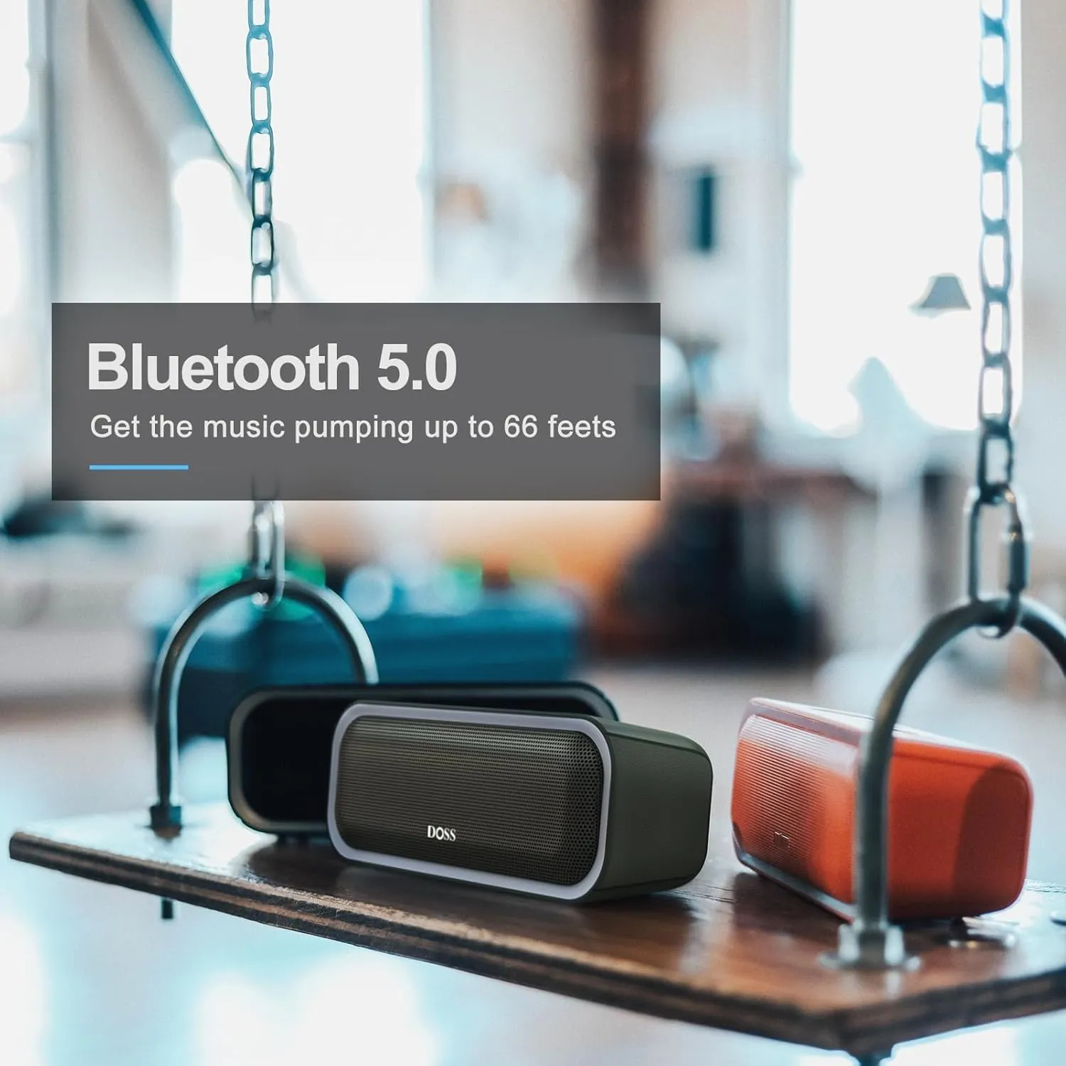 DOSS SoundBox Pro Bluetooth Speaker with 20W Stereo Sound, Active Extra Bass, IPX6 Waterproof, TWS Pairing, Multi-Colors Lights, 20H Playtime, Portable for Outdoor-Cypress Green
