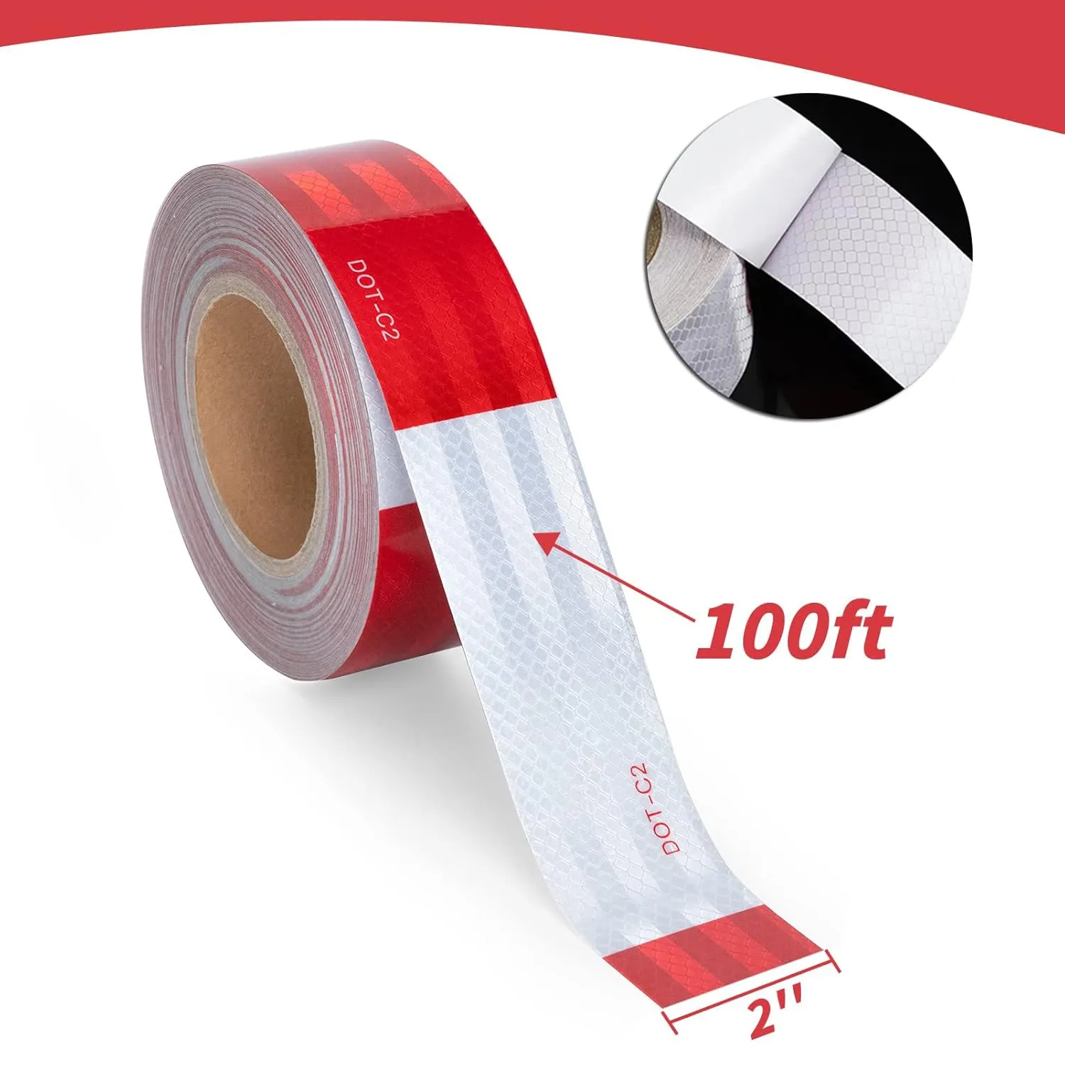 DOT-C2 Reflective Tape 2 in X 600 FT, Dot Safety Warning Tapes Bulk, Red White Waterproof Self Adhesive Trailer Outdoor Caution Reflector Conspuicy Tape for Vehicles Boat Sign 6 Roll(2'' X 100FT)