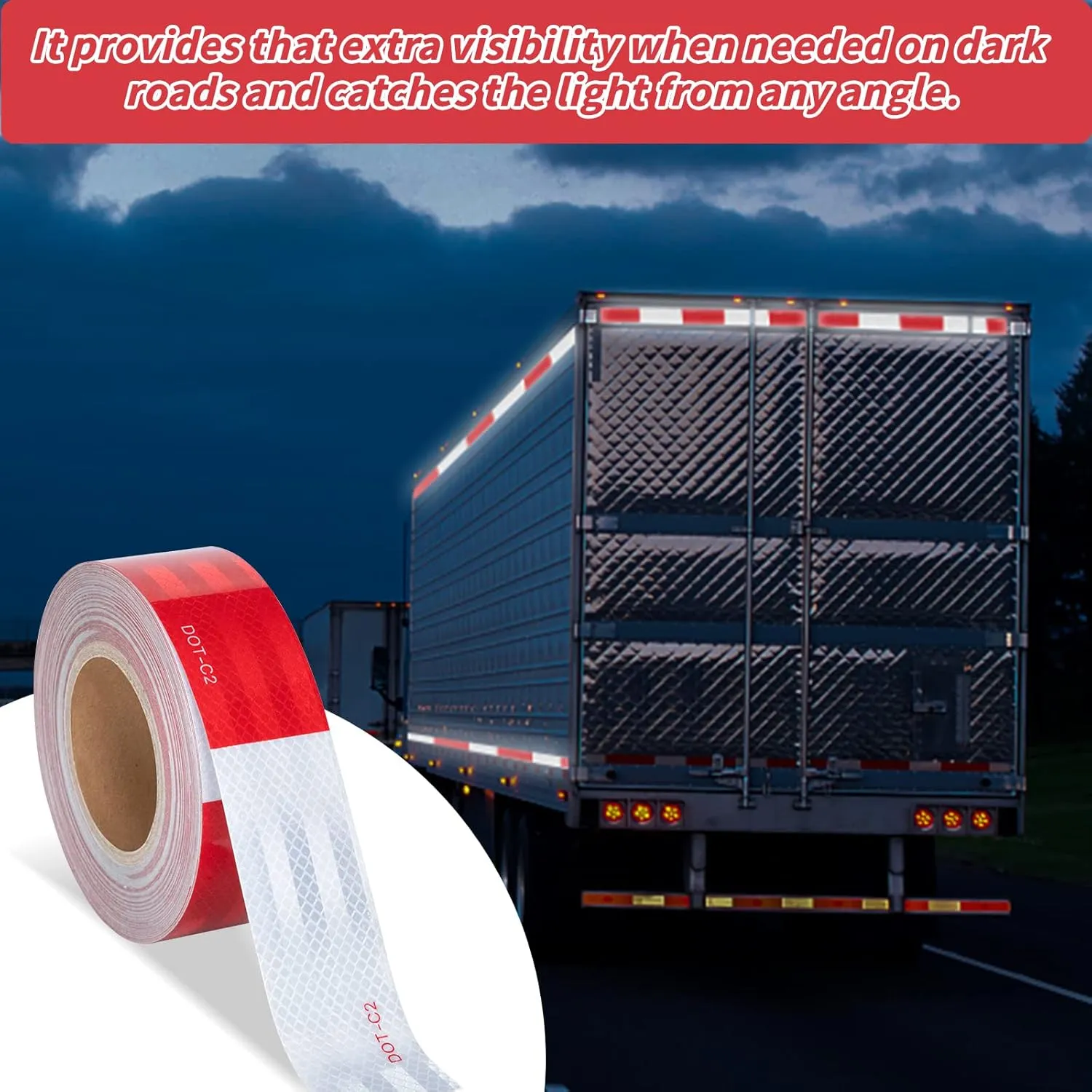 DOT-C2 Reflective Tape 2 in X 600 FT, Dot Safety Warning Tapes Bulk, Red White Waterproof Self Adhesive Trailer Outdoor Caution Reflector Conspuicy Tape for Vehicles Boat Sign 6 Roll(2'' X 100FT)