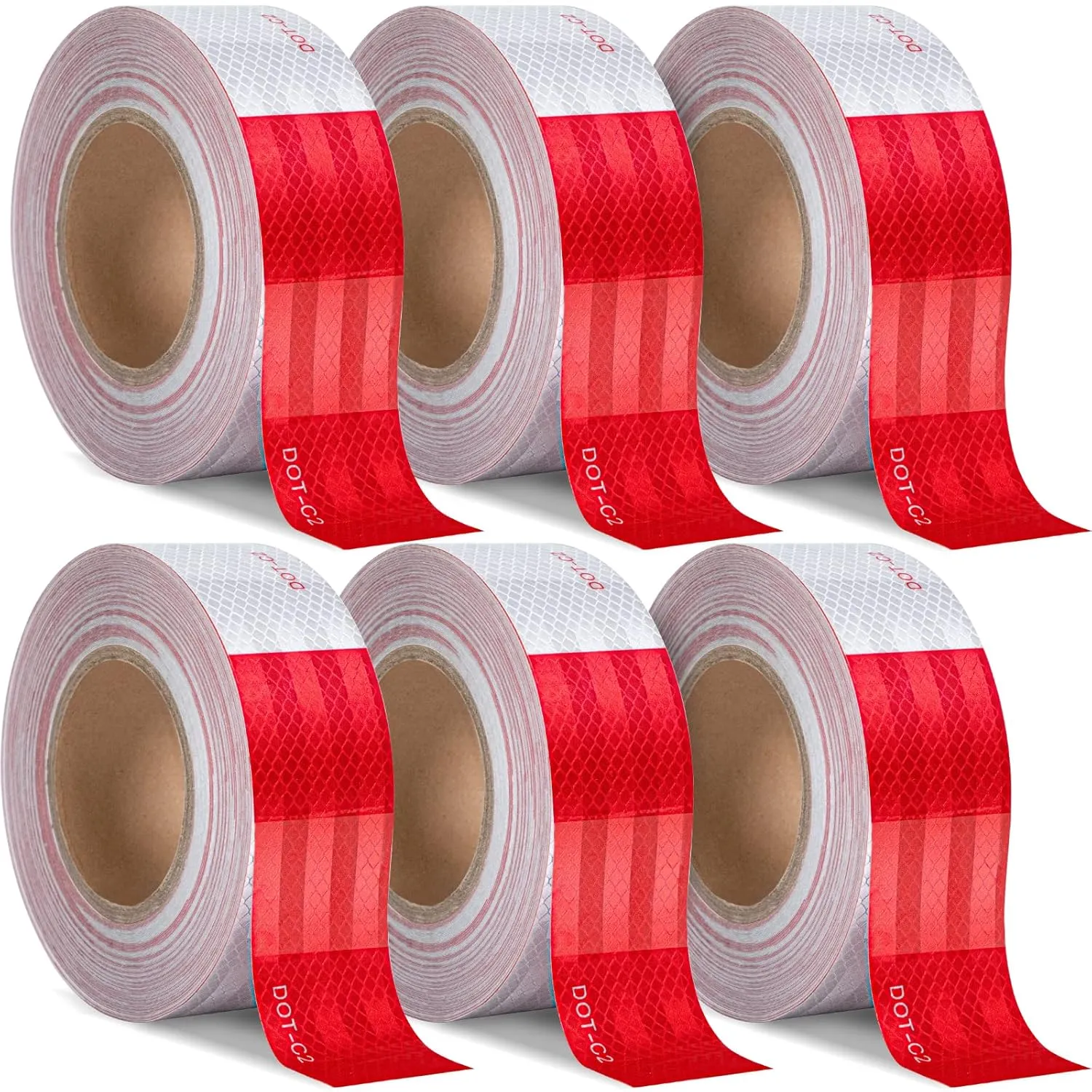 DOT-C2 Reflective Tape 2 in X 600 FT, Dot Safety Warning Tapes Bulk, Red White Waterproof Self Adhesive Trailer Outdoor Caution Reflector Conspuicy Tape for Vehicles Boat Sign 6 Roll(2'' X 100FT)