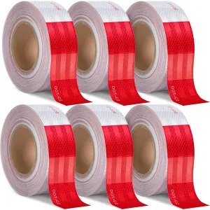 DOT-C2 Reflective Tape 2 in X 600 FT, Dot Safety Warning Tapes Bulk, Red White Waterproof Self Adhesive Trailer Outdoor Caution Reflector Conspuicy Tape for Vehicles Boat Sign 6 Roll(2'' X 100FT)