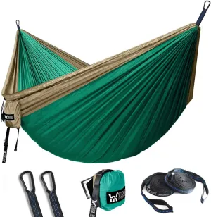 Double Camping Hammock - Lightweight Nylon Portable Hammock, Best Parachute Double Hammock for Backpacking, Camping, Travel, Beach, Yard. 118"(L) x 78"(W) Khaki/Olive